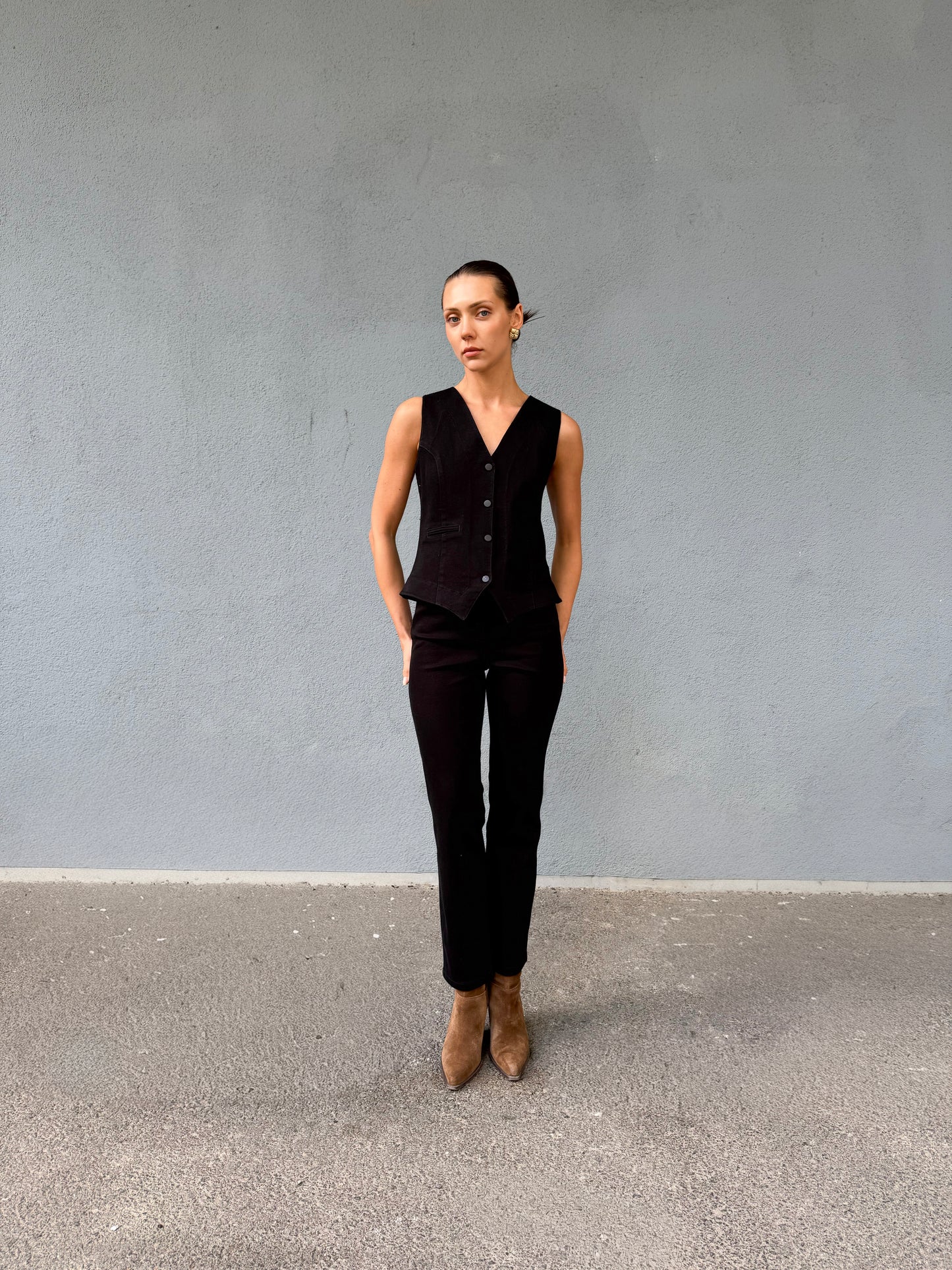 Siyah Bayan Likralı Yelek