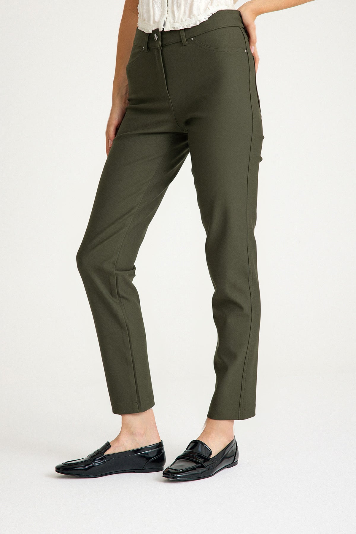 Kadın Yüksek Bel Vücut Toparlayıcı Örme Pantolon - Haki