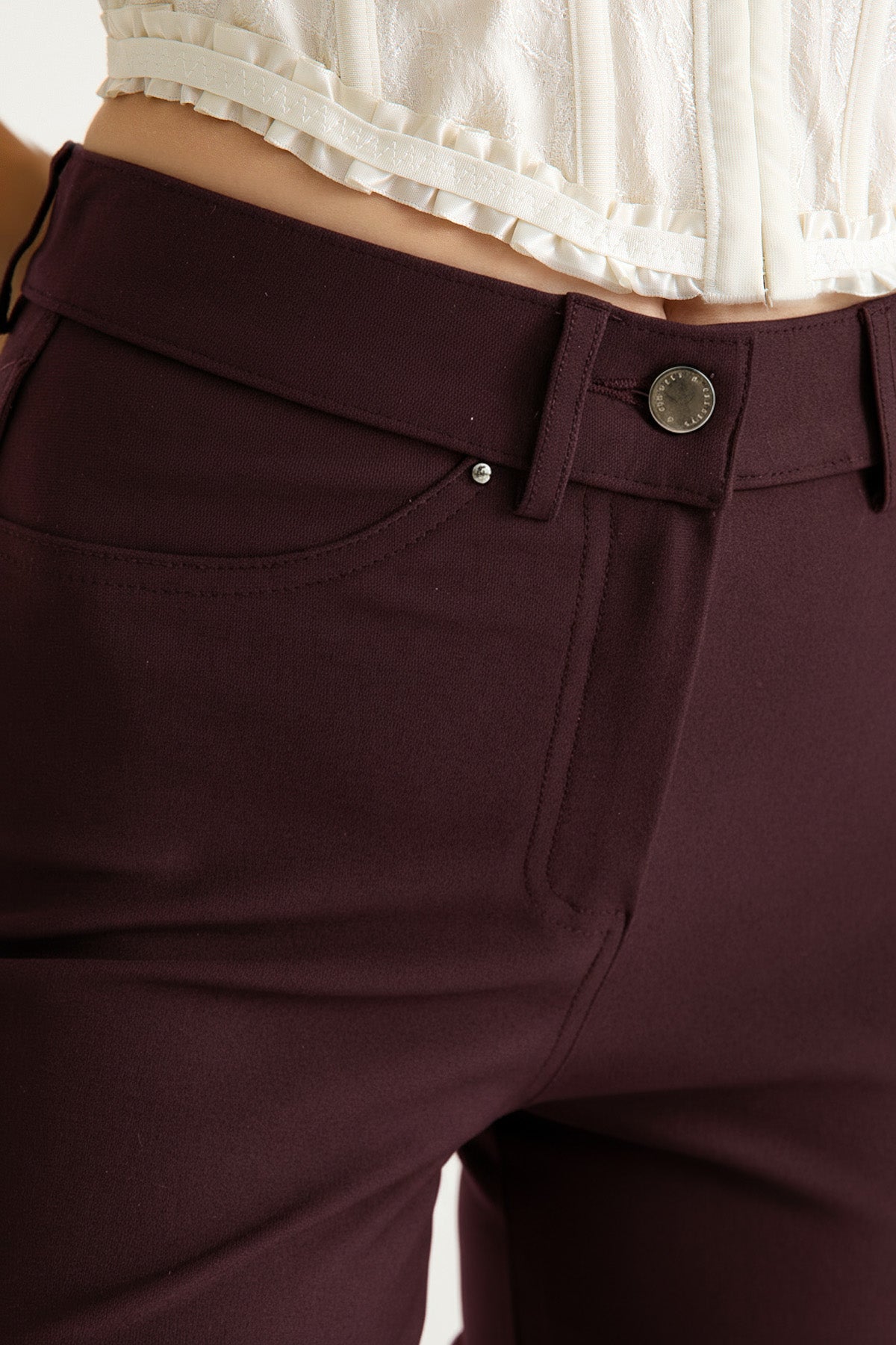 Kadın Yüksek Bel Vücut Toparlayıcı Örme Pantolon - Mürdüm