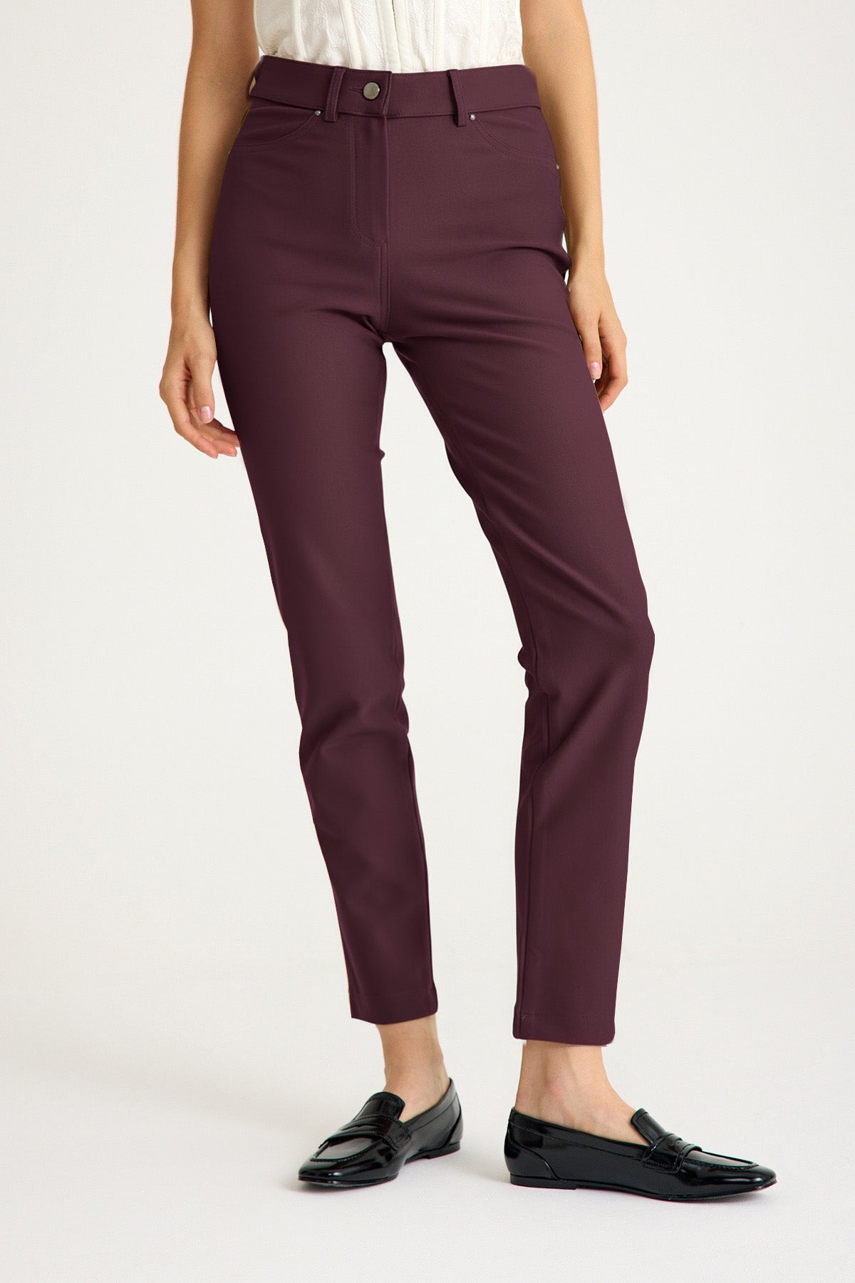 Kadın Yüksek Bel Vücut Toparlayıcı Örme Pantolon - Mürdüm