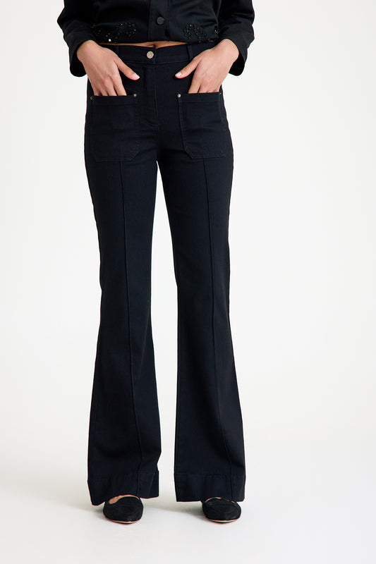 Yüksek Bel Likralı Loose Fit İspanyol Kalıp Jeans - Siyah