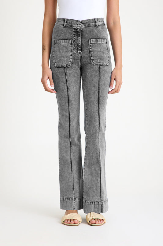 Yüksek Bel Likralı Loose Fit İspanyol Kalıp Jeans - Gri