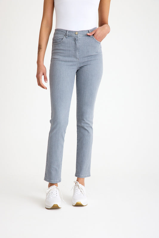 Yüksek Bel Gri Likralı Slim Fit Jean