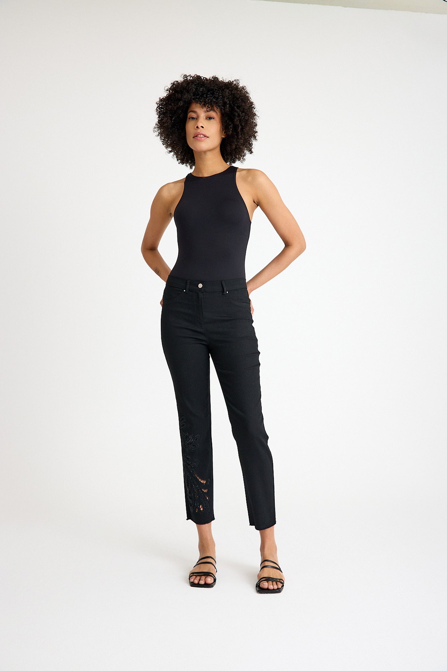 Yüksek Bel Siyah Nakış Detaylı Kadın Straight Fit Jean