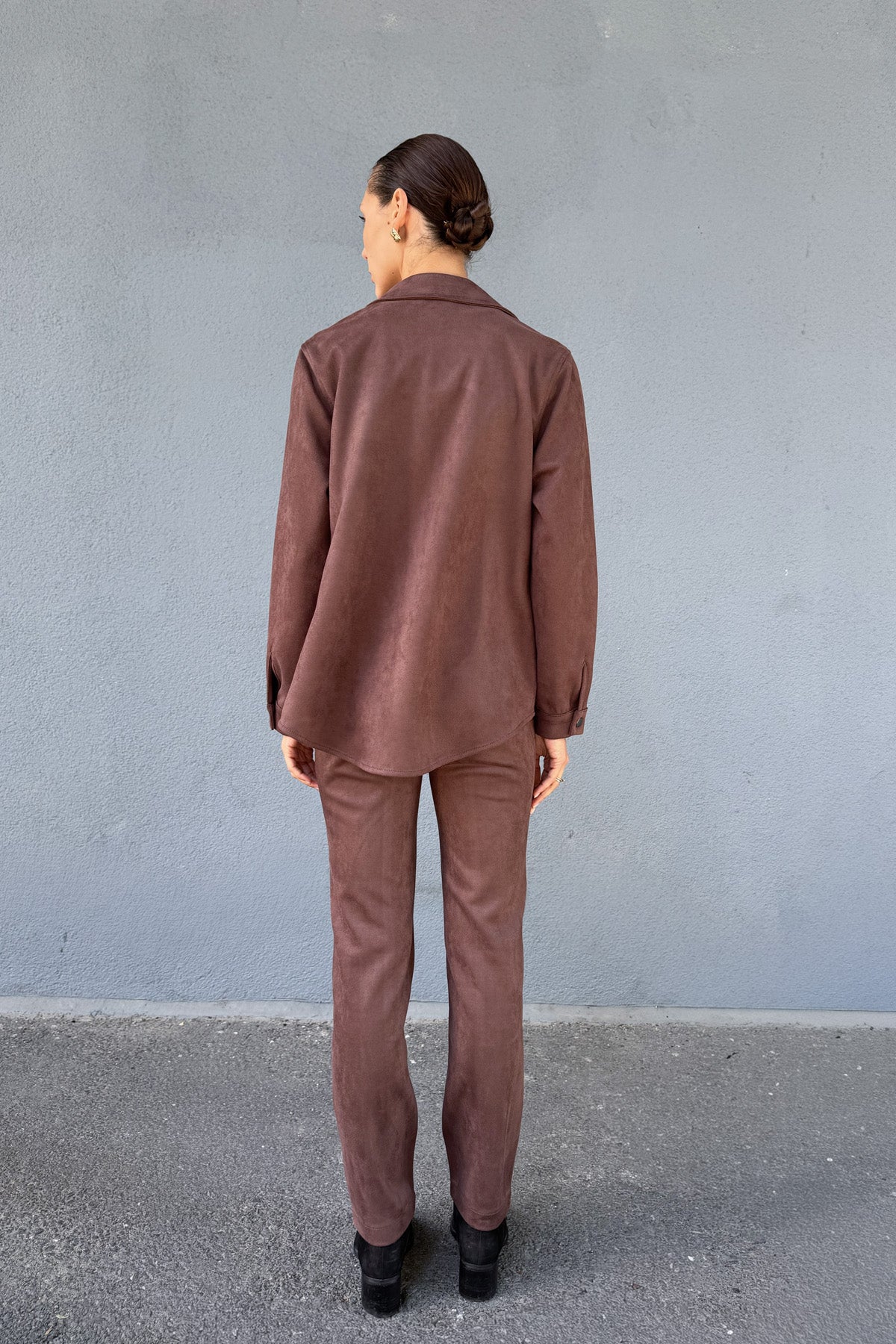 Kahve Kadın Süet Bol Kalıp Gömlek Ceket