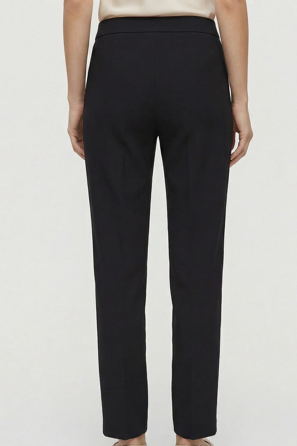 Yüksek Bel Düğme ve Fermuar Detaylı Bootcut Krep Pantolon -Siyah