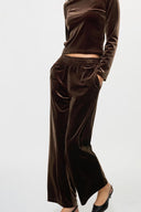 Beli Lastikli Bol Paça Kahve Kadife Pantolon