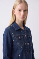 Taş İşlemeli Mavi Yıkamalı Denim Ceket