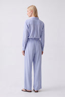Wideleg Lastikli Bel Lyocell Pantolon - Mavi