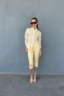 High-Waisted Light Yellow Cotton Capri Pants