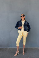 High-Waisted Light Yellow Cotton Capri Pants