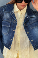 Taş İşlemeli Bol Kalıp Kısa Denim Ceket