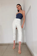 Women's High Waisted Bootcut Pants with White Embroidered Hems