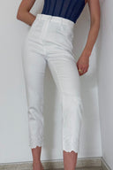 Women's High Waisted Bootcut Pants with White Embroidered Hems