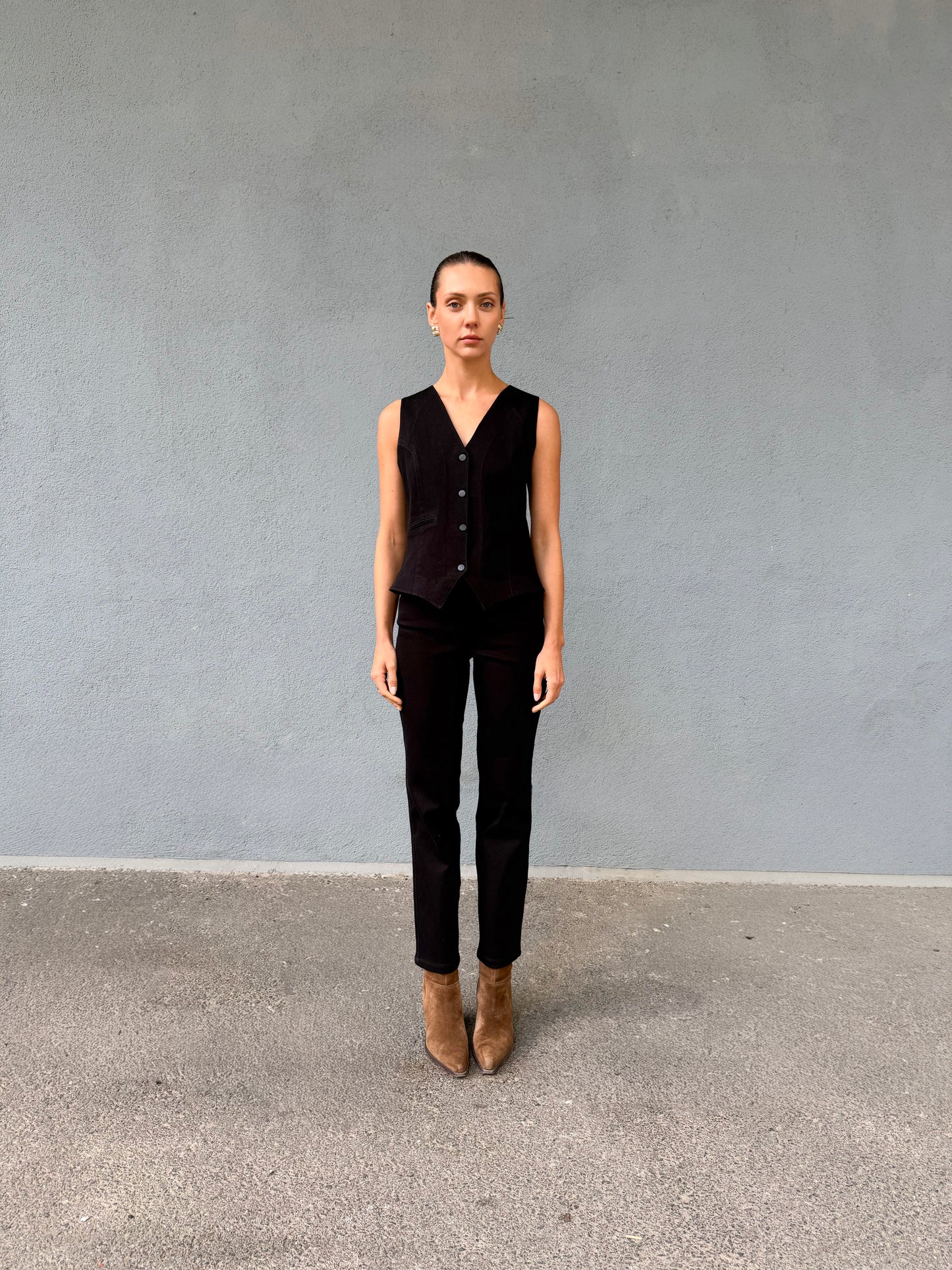 Siyah Bayan Likralı Yelek