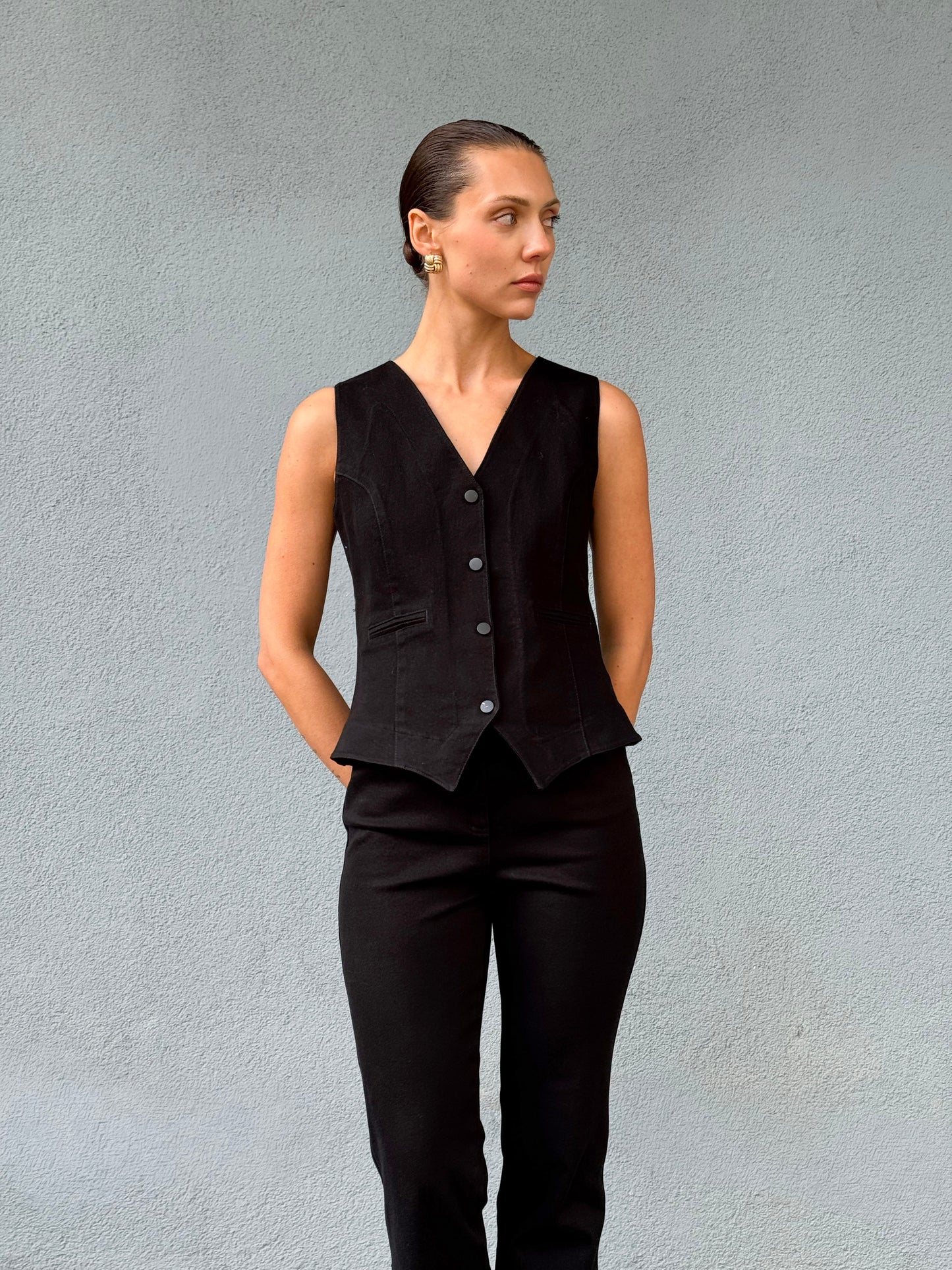 Siyah Bayan Likralı Yelek