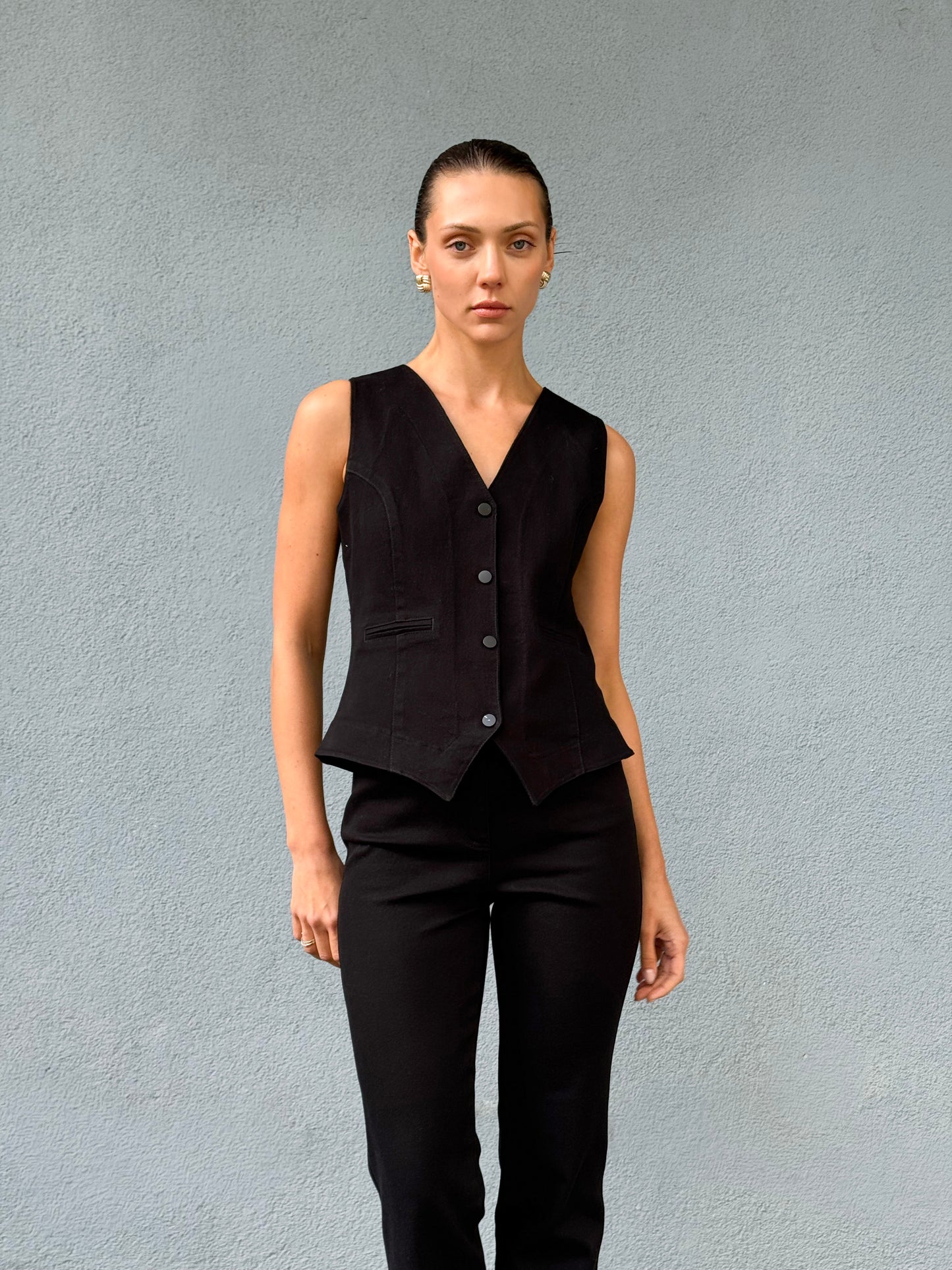 Siyah Bayan Likralı Yelek