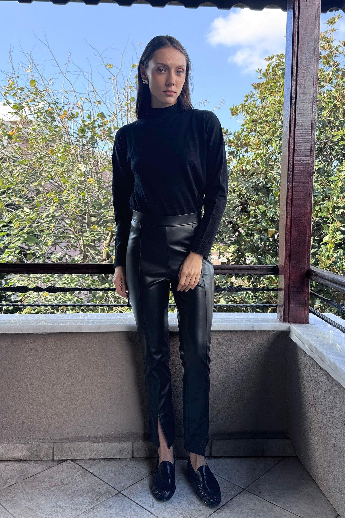 Termal Deri Toparlayıcı Yırtmaç Detaylı Yüksek Bel Tayt