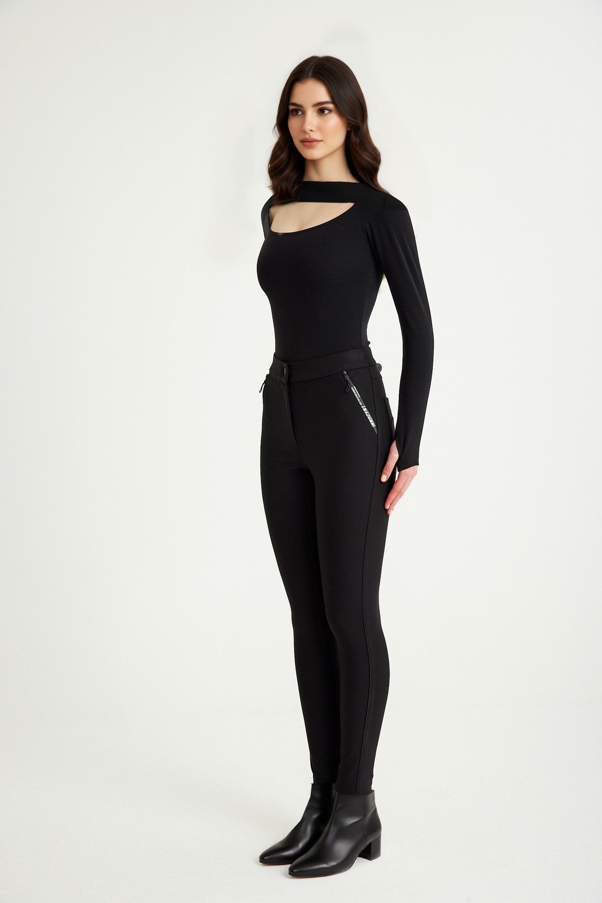 Siyah Yüksek Bel Tok Örme Kumaş Tayt Pantolon