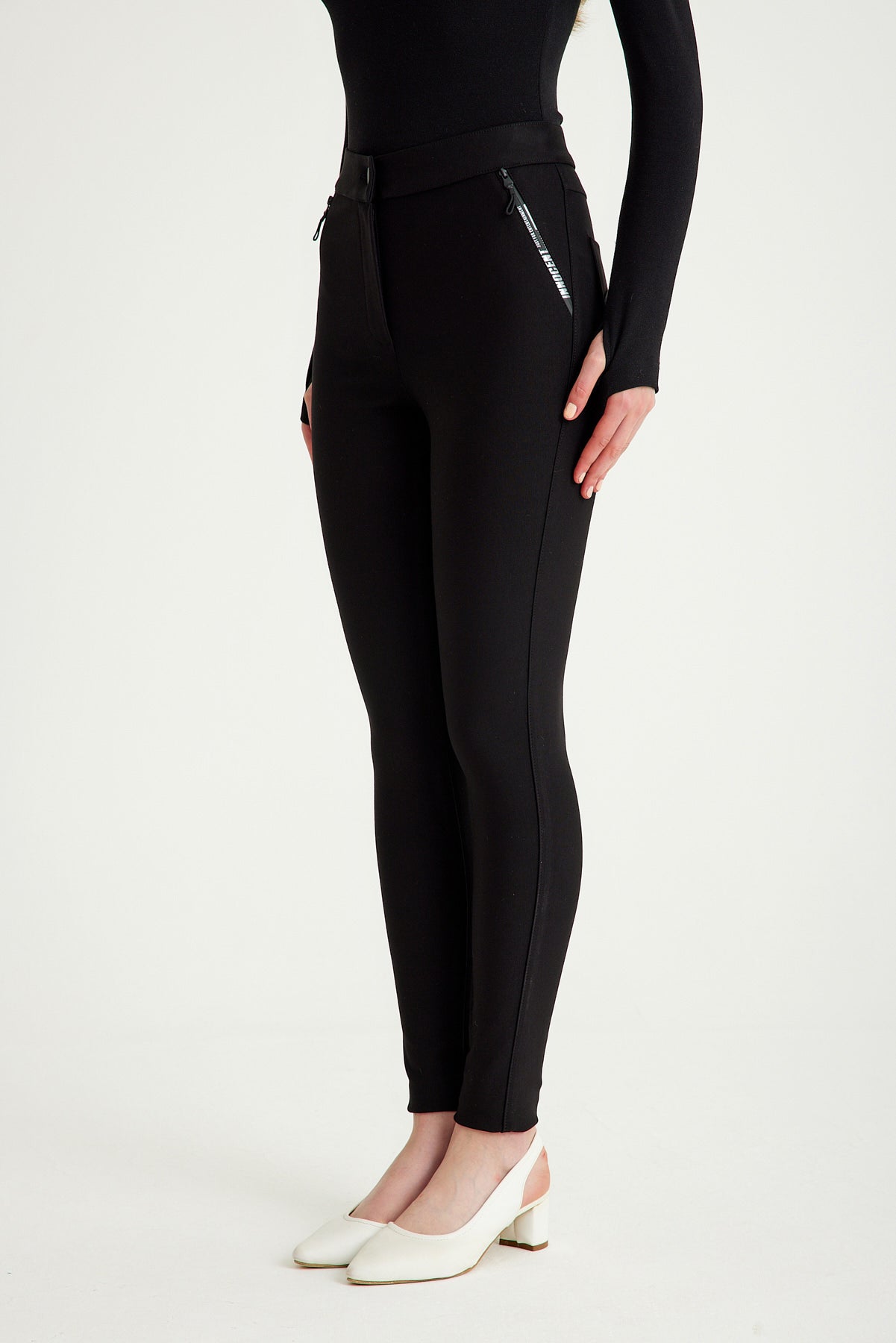 Siyah Yüksek Bel Tok Örme Kumaş Tayt Pantolon