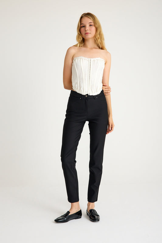 Kadın Yüksek Bel Vücut Toparlayıcı Örme Pantolon - Siyah