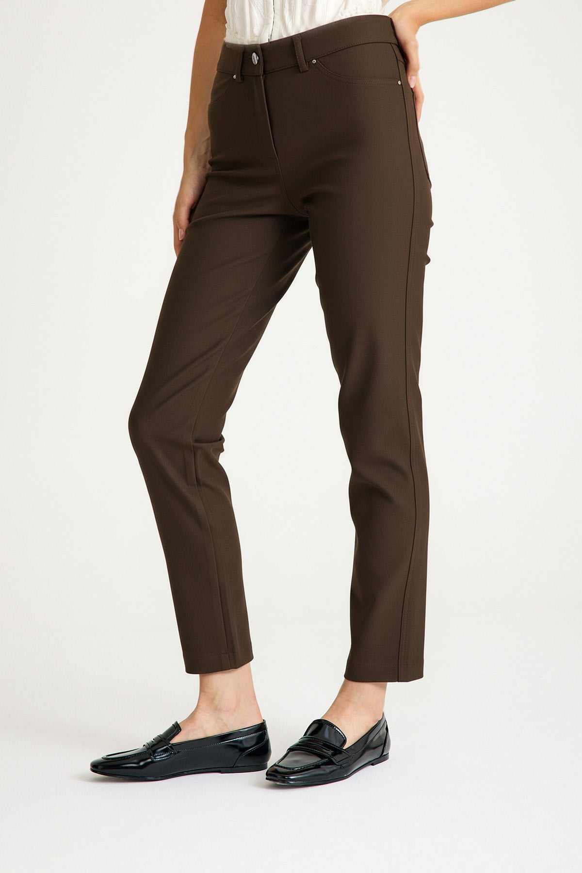 Kadın Yüksek Bel Vücut Toparlayıcı Örme Pantolon - Kahve