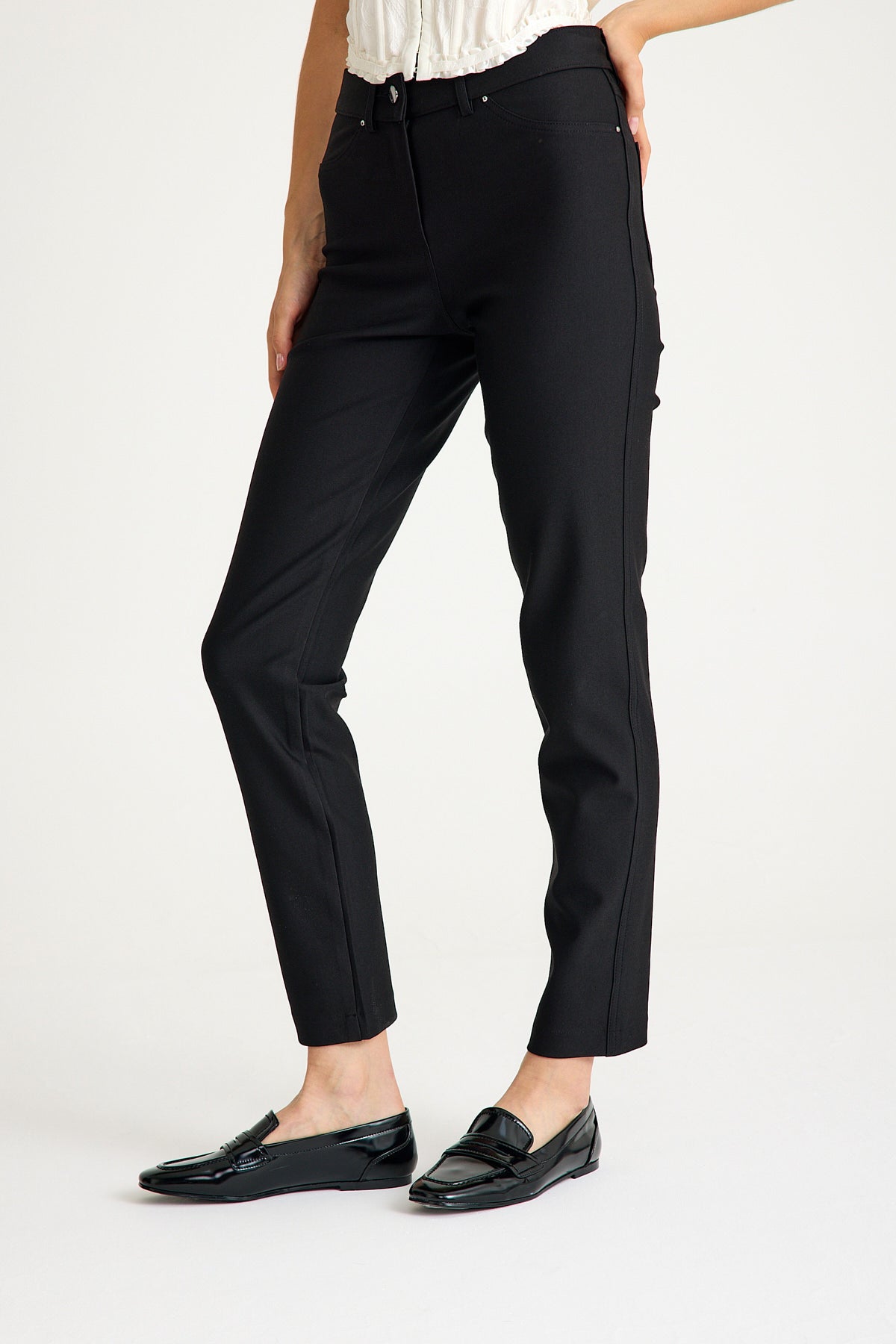 Kadın Yüksek Bel Vücut Toparlayıcı Örme Pantolon - Siyah