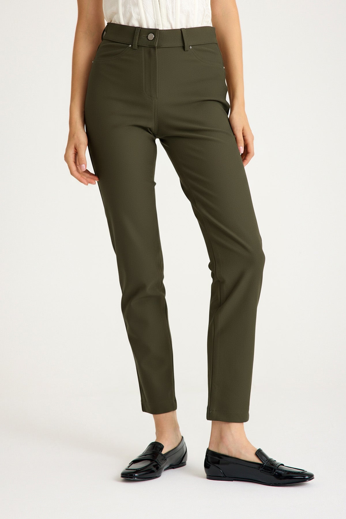 Kadın Yüksek Bel Vücut Toparlayıcı Örme Pantolon - Haki