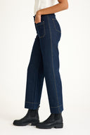 Yüksek Bel Geniş Paça Cep Detaylı Su Yıkamalı Flare Jeans