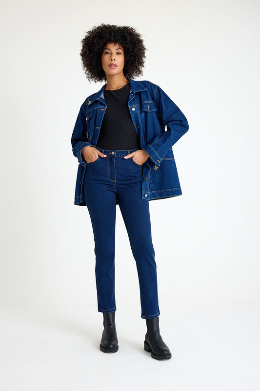 Oversize Fit Denim Ceket İşleme Detaylı