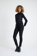 Kadın Siyah Yüksek Bel Vücut Toparlayıcı Kalın Çelik Örme Yanları Taşlı Pantolon