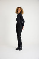 Kadın Siyah Yüksek Bel Vücut Toparlayıcı Kalın Çelik Örme Yanları Taşlı Pantolon