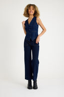 Geniş Paça Cep Detaylı Mavi Kot Pantolon