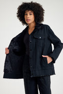 İçi Kürklü Siyah Oversize Denim Ceket