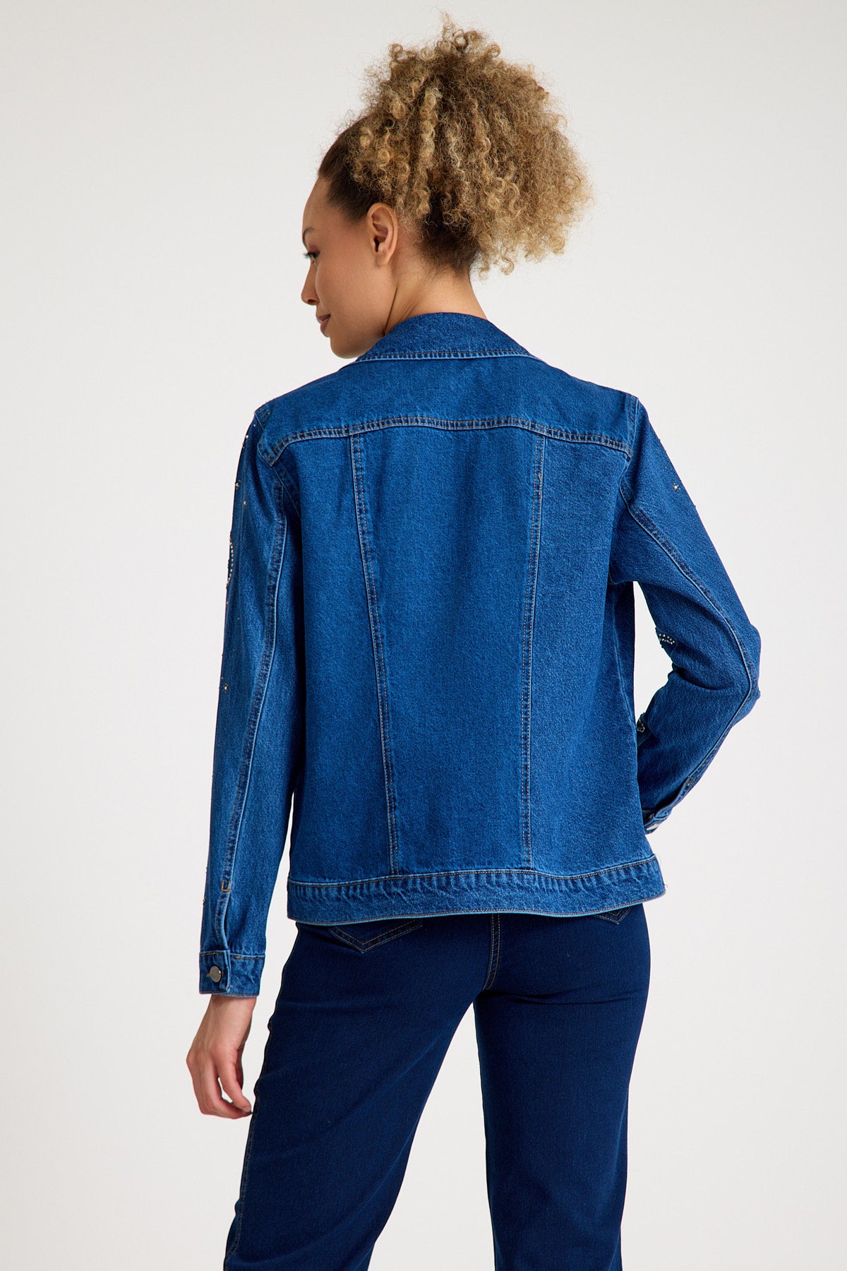 Galaxy Taş Detaylı Oversize Denim Ceket – Koyu Mavi