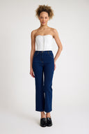 Dazzle Yüksek Bel Geniş Paça Taşlı Jeans