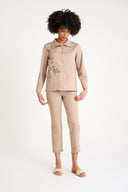 Women's Beige Embroidered Detail Zipper Jacket - BEIGE