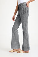 Yüksek Bel Likralı Loose Fit İspanyol Kalıp Jeans - Gri