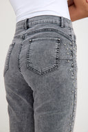 Yüksek Bel Esnek Taş İşleme Detaylı Gri Slim Jeans