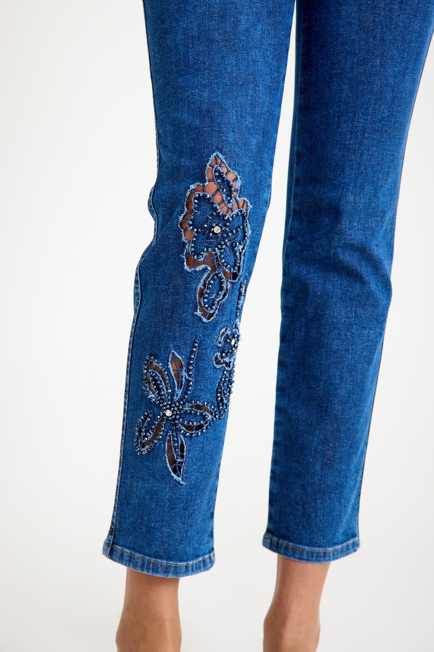 Tint İşleme Detaylı Yüksek Bel Slim Mavi Jeans
