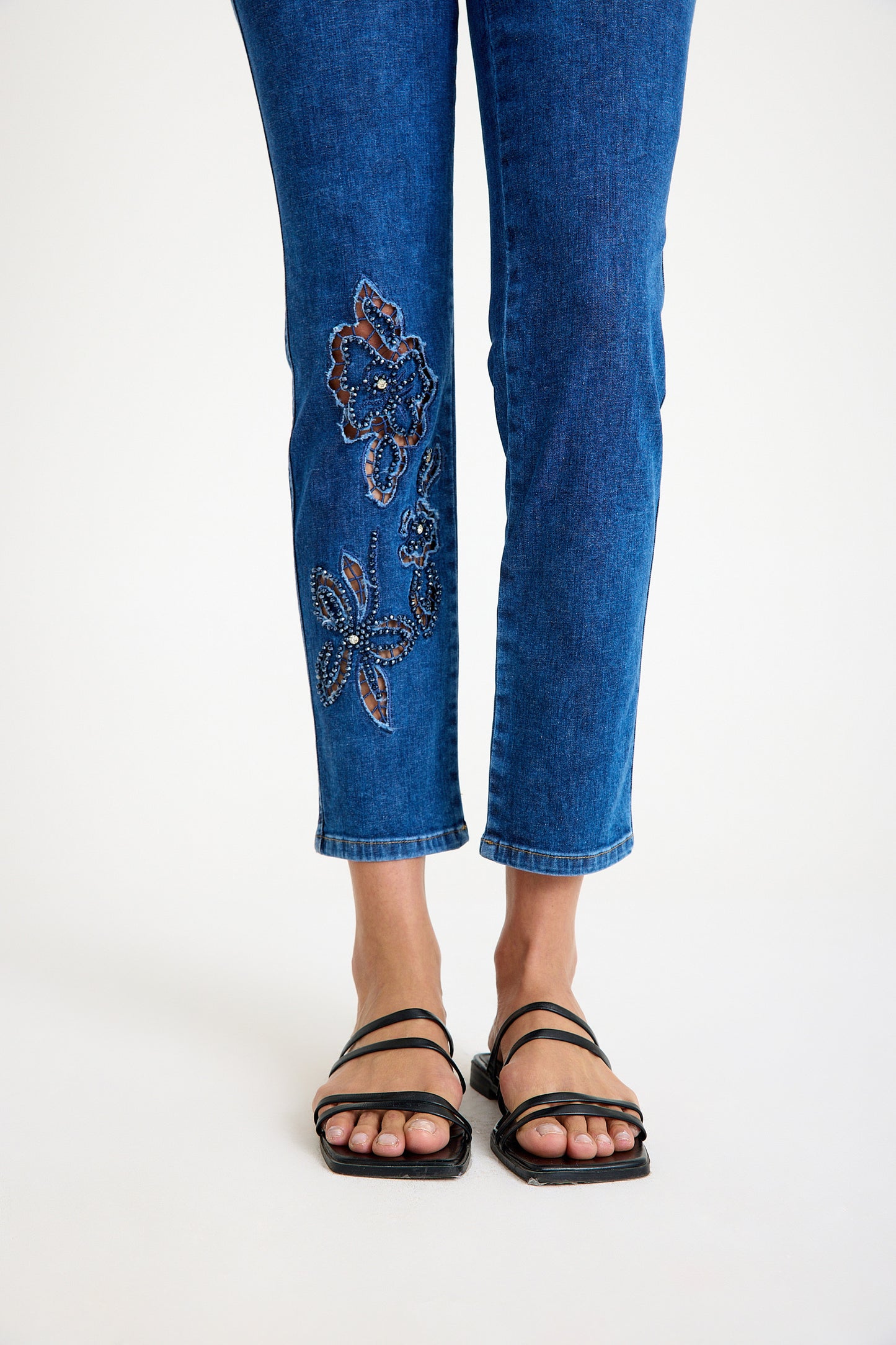 Tint İşleme Detaylı Yüksek Bel Slim Mavi Jeans