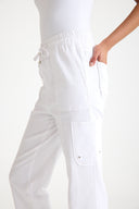 Women's White High-Waist Relaxed Fit Straight Cargo Pants
