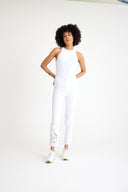 Women's High-Waist White Embroidered Straight Fit Jeans