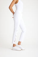 Women's High-Waist White Embroidered Straight Fit Jeans