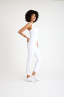 Women's High-Waist White Embroidered Straight Fit Jeans