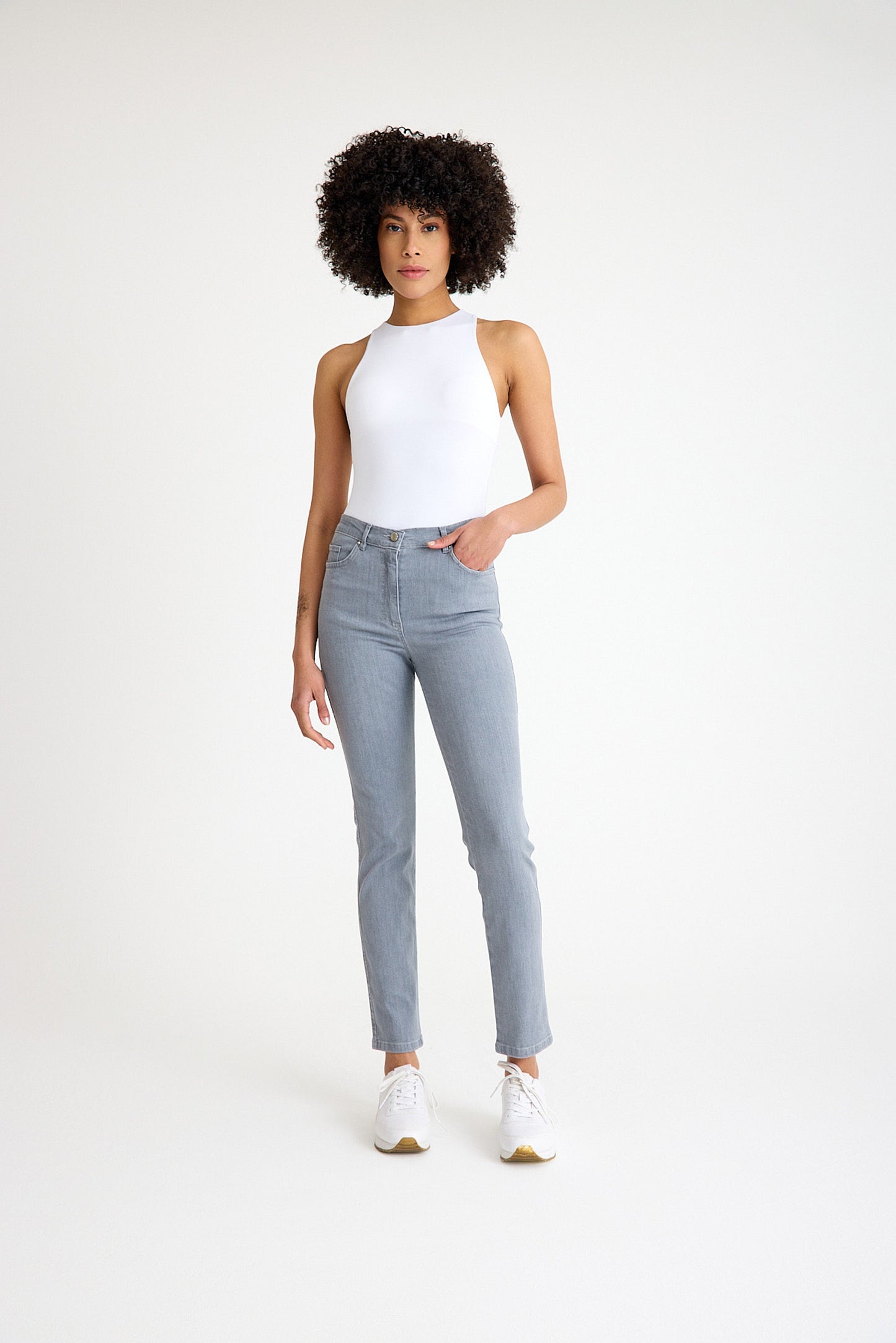 Yüksek Bel Gri Likralı Slim Fit Jean