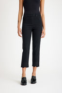 Women's High-Waist Bootcut Pants with Black Hem Embroidery