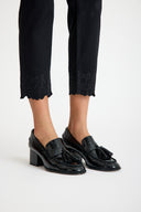 Women's High-Waist Bootcut Pants with Black Hem Embroidery