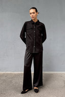 Siyah Kadın Süet Bol Kalıp Gömlek Ceket