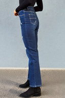 Yırtık Detaylı Koyu Yıkama Bootcut Jeans